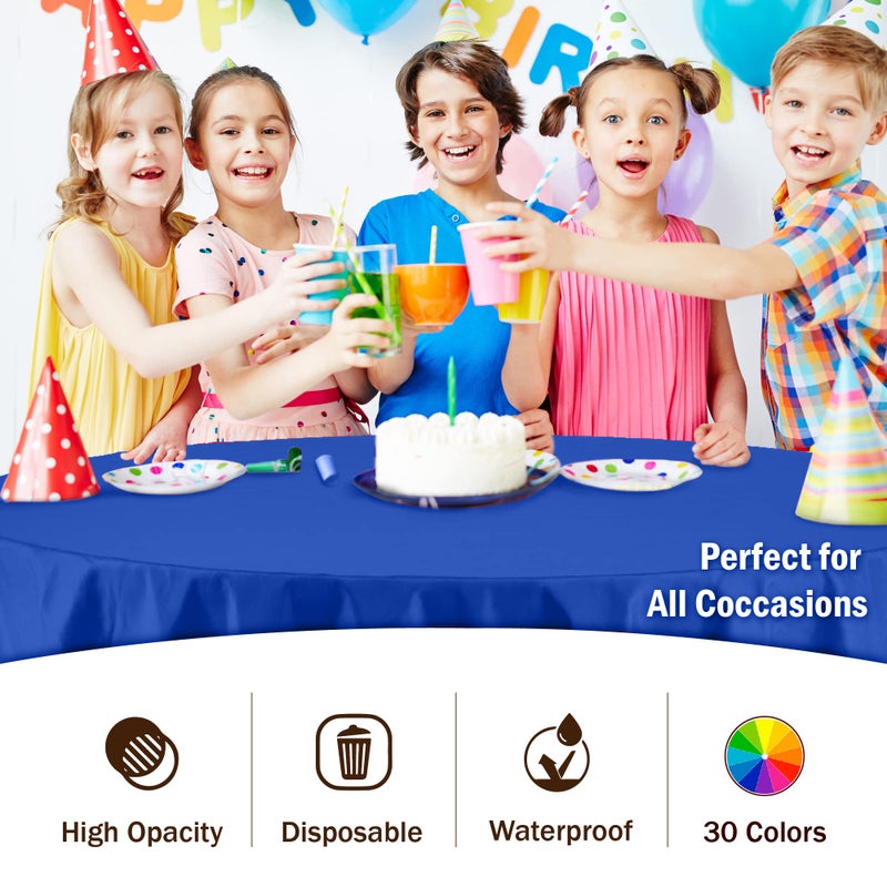 Party Solids 6-Pack Premium Plastic Tablecloth 84in. Round Plastic Table Cover - Dark Blue - Image 5